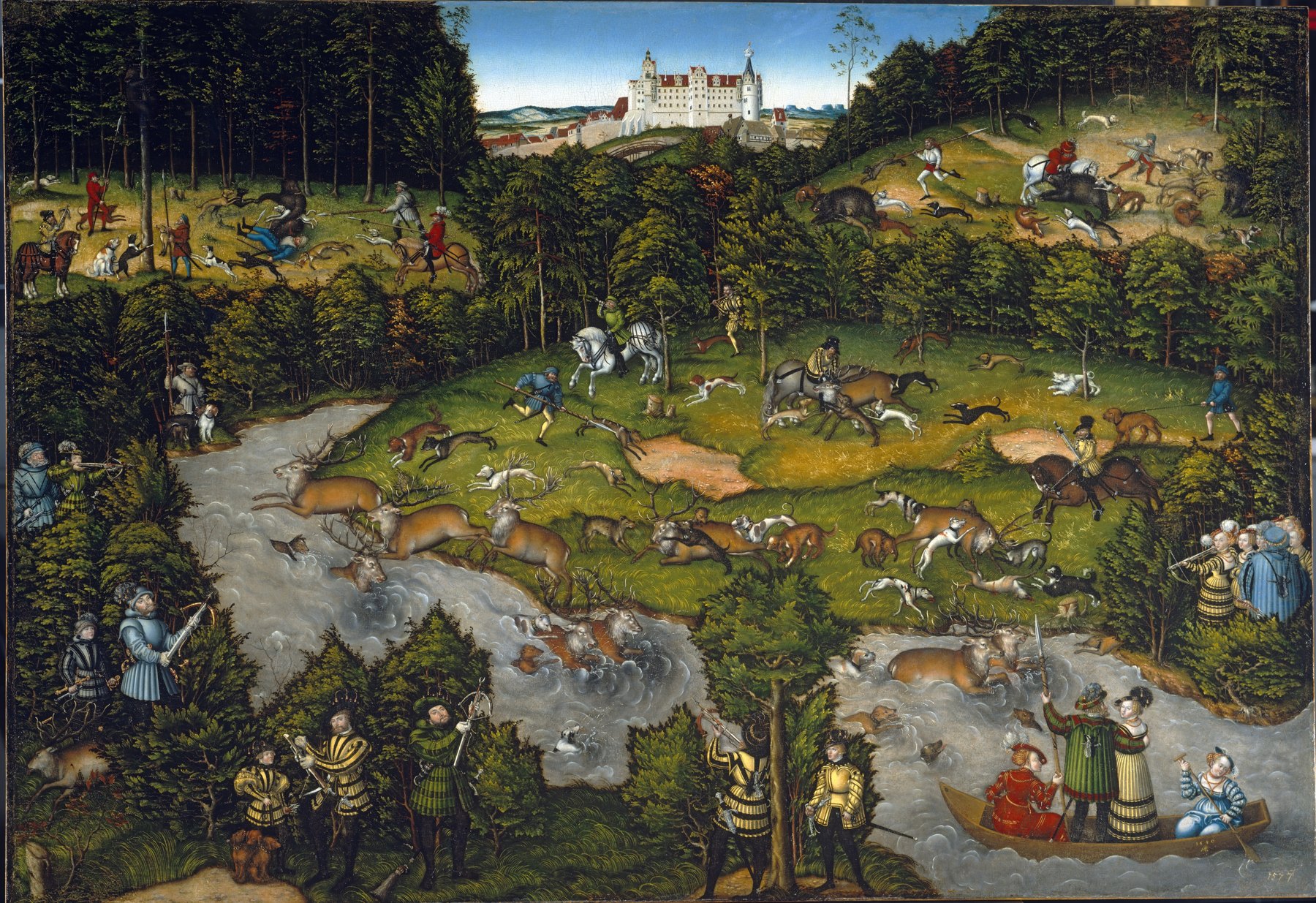 Hunting near Hartenfels Castle (1540) — historical artwork, not a game screenshot